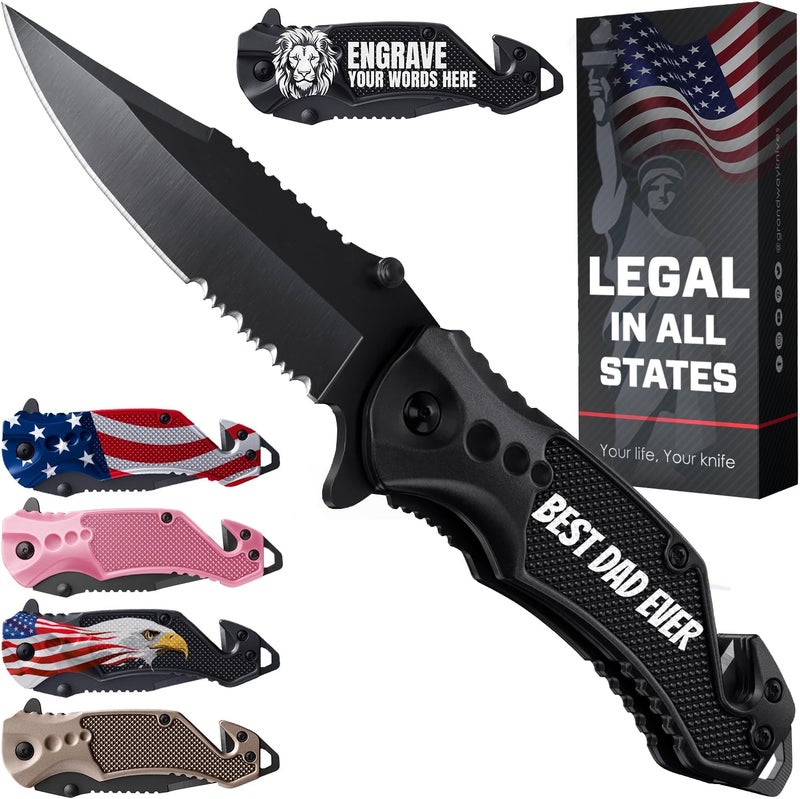 GOOD WORKER Legal Pocket Knife with 2.95” Serrated Blade, Glass Breaker, Seat Belt Cutter - EDC Sharp Folding Knives with Portable Clip - Small Tool for Tactical Camping Survival Hiking - Gifts for Men, Women - Image 1